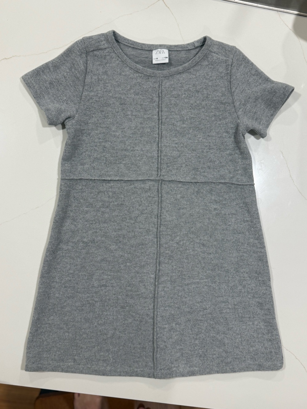 Zara Girls Gray Ribbed Short Sleeve A-Line Sweater Dress